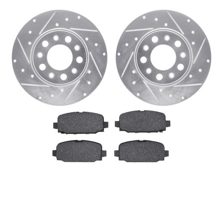 DYNAMIC FRICTION CO 7302-42052, Rotors-Drilled and Slotted-Silver with 3000 Series Ceramic Brake Pads, Zinc Coated 7302-42052